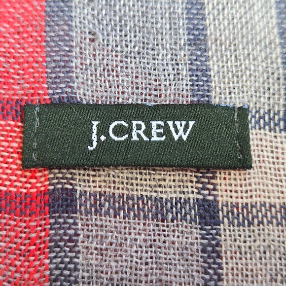 J. Crew Lightweight Wool Scarf Red Grey Plaid - Picture 3 of 8